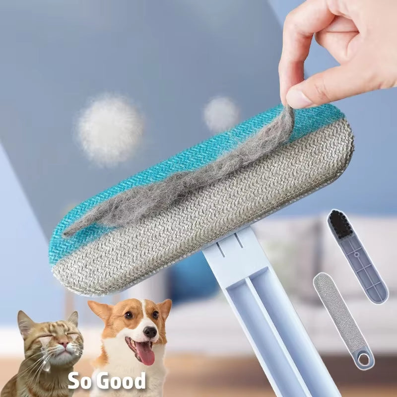 Pet Hair Remover Brush Dog Hair Cleaner Brush with Squeegee Carpet Bed Hair Cleaning Tool Long Handle for Carpet Bed Sofa